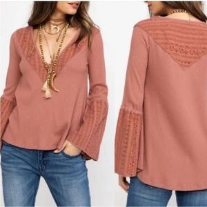 Free People Parisian nights witchy bell sleeve walls knit thermal medium top
